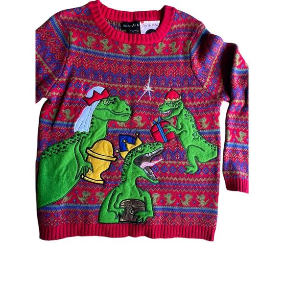 Blizzard Bay Kids Boy T REX Dinosaurs Embroidered Christmas Sweater Size Medium - Picture 4 of 7